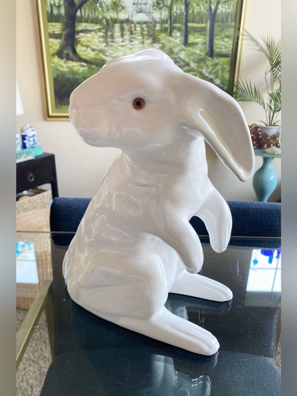 13” Vtg 1988 Earth Needs Ltd White Glazed Terracotta Rabbit Bunny Figurine CA